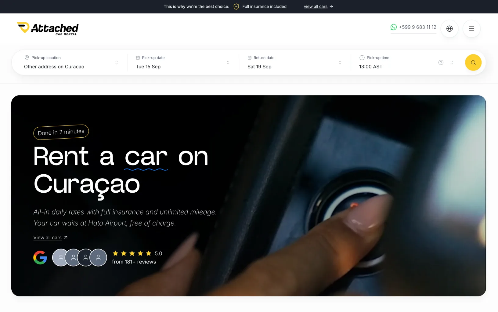 Website van Attached Car Rental, gebouwd door Warmweb