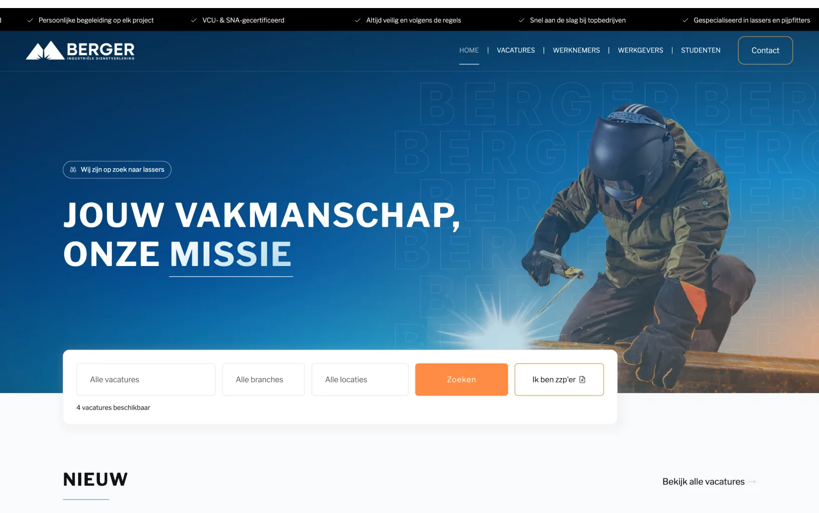 Website van Berger, gebouwd door Warmweb
