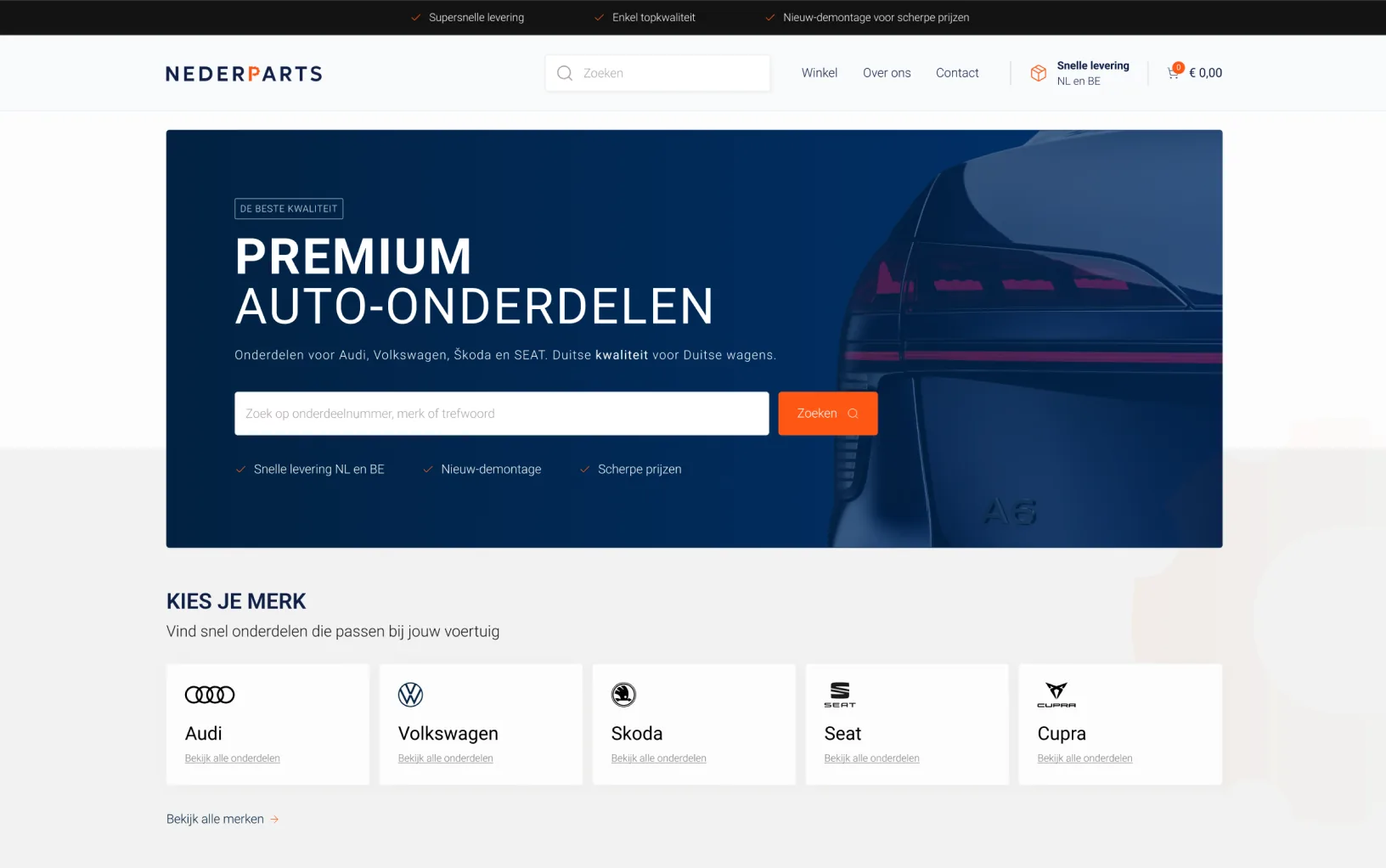Webshop van Nederparts, gebouwd door Warmweb