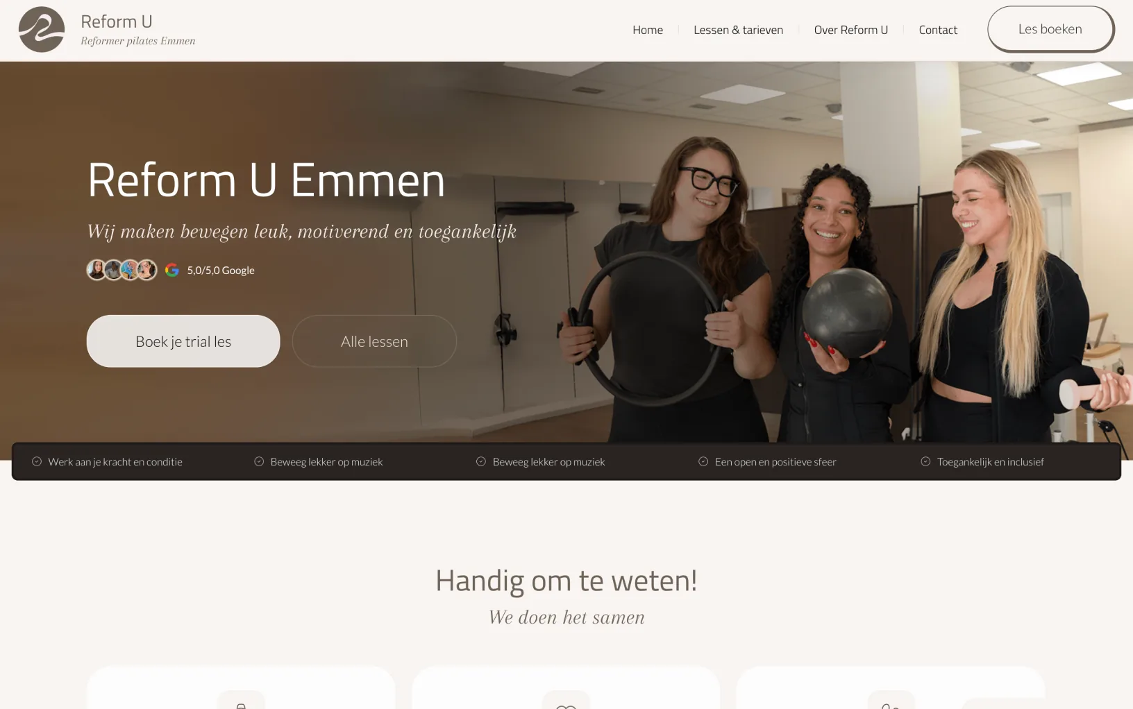 Website van ReformU pilatesstudio, gebouwd door Warmweb