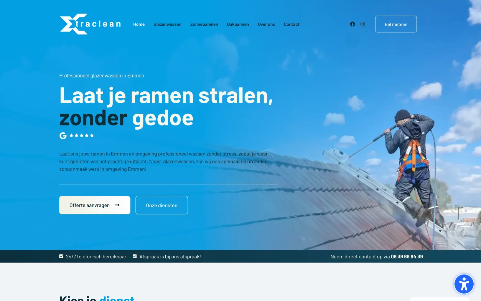 Website van Xtraclean, gebouwd door Warmweb