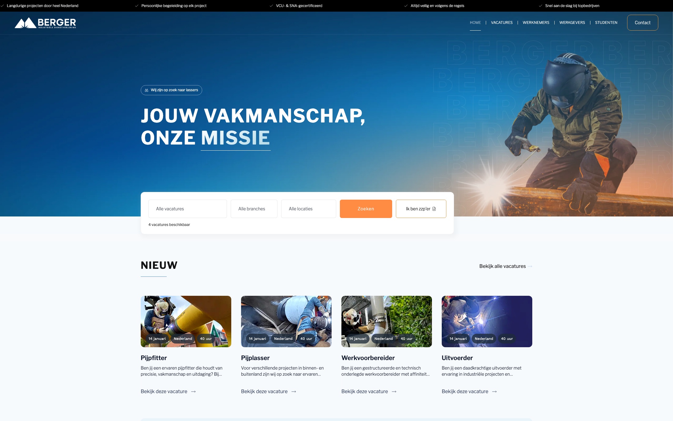 Website van Berger, gebouwd door Warmweb