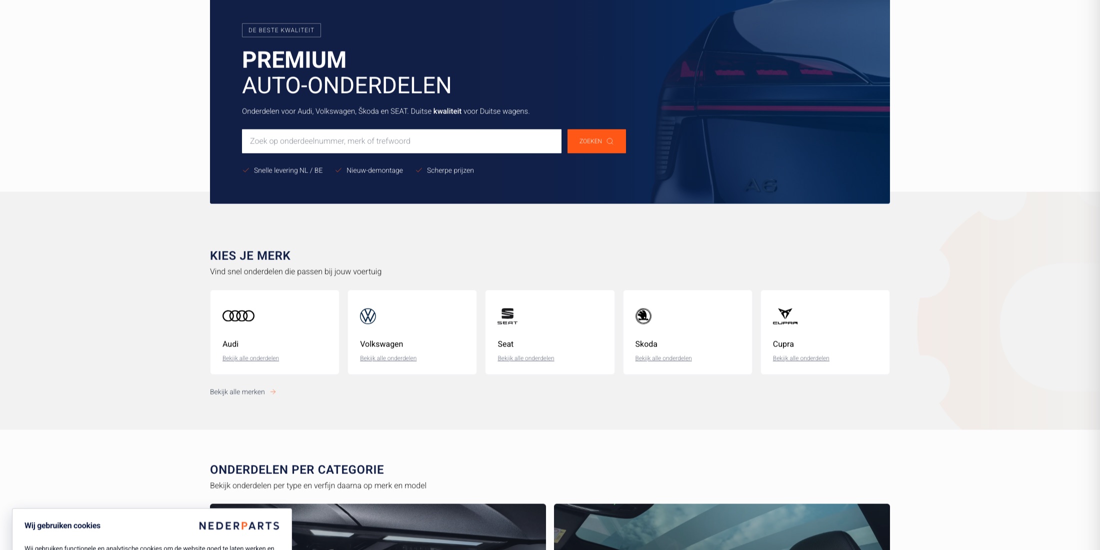 Website van Nederparts, gebouwd door Warmweb