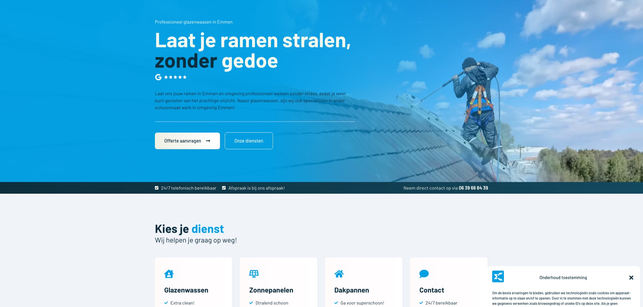 Website van Xtraclean, gebouwd door Warmweb